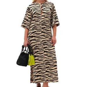 Ganni Crinkled Satin Maxi in Pale Khaki